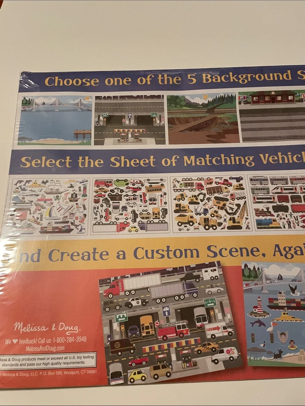 Melissa & Doug Vehicles Reusable Sticker Pad 5 Scenes & Over 165 Stickers NEW